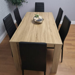 Kosy Koala Oak Effect Dining Table Set With 6 Black Faux Leather Chairs Dining Room Furniture - thumbnail 3