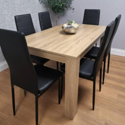 Kosy Koala Oak Effect Dining Table Set With 6 Black Faux Leather Chairs Dining Room Furniture - thumbnail 2