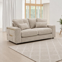 Furnishings For Less UK Juno Beige 2 Seater Chenille Sofa With Removable Seat & Back Cushions - thumbnail 2