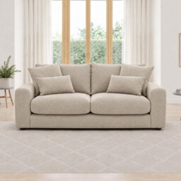 Furnishings For Less UK Juno Beige 2 Seater Chenille Sofa With Removable Seat & Back Cushions - thumbnail 3