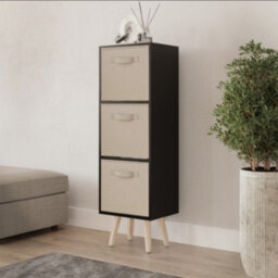 Urbn-Living Urbnliving 80Cm Height 3 Tier Black Wooden Storage Bookcase Scandinavian Style Pine Legs With Beige Inserts - thumbnail 2