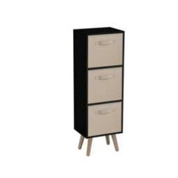 Urbn-Living Urbnliving 80Cm Height 3 Tier Black Wooden Storage Bookcase Scandinavian Style Pine Legs With Beige Inserts