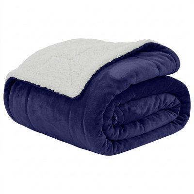 Moonlight Bedding Sherpa Fleece Blanket Navy Super King Soft Thick & Fluffy Reversible Throw For Sofa, Bed & Travel Blanket - image 1