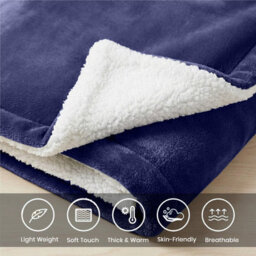Moonlight Bedding Sherpa Fleece Blanket Navy Super King Soft Thick & Fluffy Reversible Throw For Sofa, Bed & Travel Blanket - thumbnail 3