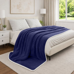 Moonlight Bedding Sherpa Fleece Blanket Navy Super King Soft Thick & Fluffy Reversible Throw For Sofa, Bed & Travel Blanket - thumbnail 7