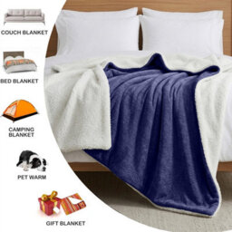Moonlight Bedding Sherpa Fleece Blanket Navy Super King Soft Thick & Fluffy Reversible Throw For Sofa, Bed & Travel Blanket - thumbnail 4