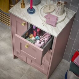 Ashford Matt Dusty Pink Shaker Freestanding Bathroom & Wet Room 3 Drawer Base Unit (W)295mm (H)820mm - thumbnail 4