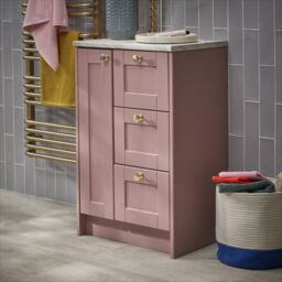 Ashford Matt Dusty Pink Shaker Freestanding Bathroom & Wet Room 3 Drawer Base Unit (W)295mm (H)820mm - thumbnail 3