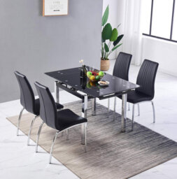 Furnizone UK Piccolo 4-Seater Extending Dining Table And 4 Modalux Black Faux Leather Chairs - thumbnail 2