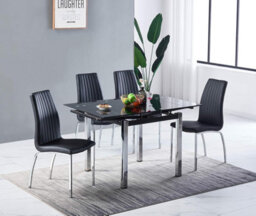 Furnizone UK Piccolo 4-Seater Extending Dining Table And 4 Modalux Black Faux Leather Chairs - thumbnail 1