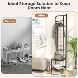 Costway Corner Coat Rack Freestanding Hall Tree Entryway Storage Organizer - thumbnail 7