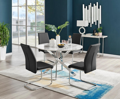 Furniturebox Uk Novara White Marble 120Cm Round Dining Table & 4 Black Lorenzo Chairs - image 1