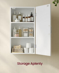 LEDREM Bathroom Wall Cabinet, Wall-Mounted Bathroom Storage Cabinet, Medicine Cabinet With Adjustable Shelves, Cloud White - thumbnail 4