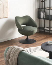 Beliani Swivel Armchair Sandet Velvet Dark Green - thumbnail 2