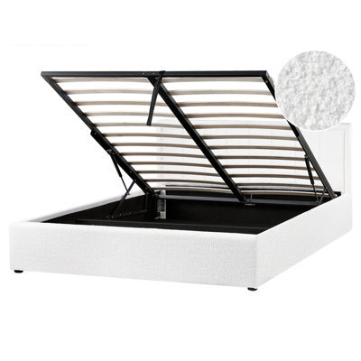 Beliani Ottoman Bed Boucle Montlaur 160 X 200 Cm (Eu King Size) White - image 1