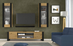 Arte Mondi B Entertainment Wall Unit H1720mm W1880mm D400mm -Living Room Furniture In Modern Oak Artisan Finish