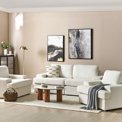 Beliani White Boucle 5-Seater Sofa Set With Two Armchairs, Thick Backrest - image 1