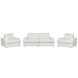 Beliani White Boucle 5-Seater Sofa Set With Two Armchairs, Thick Backrest - thumbnail 2
