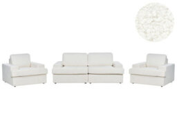 Beliani White Boucle 5-Seater Sofa Set With Two Armchairs, Thick Backrest - thumbnail 3