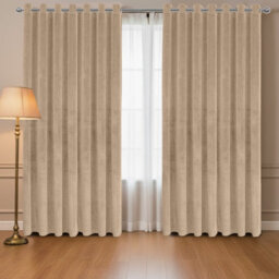 Oxford Homeware Eyelet Velvet Curtains Beige Fully Lined Blackout Thermal Insulated Eyelet Curtains Pair (W)228Cm X (L)228Cm