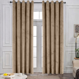 Oxford Homeware Eyelet Velvet Curtains Beige Fully Lined Blackout Thermal Insulated Eyelet Curtains Pair (W)228Cm X (L)228Cm - thumbnail 9