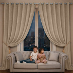 Oxford Homeware Eyelet Velvet Curtains Beige Fully Lined Blackout Thermal Insulated Eyelet Curtains Pair (W)228Cm X (L)228Cm - thumbnail 8