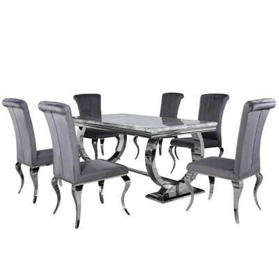 Stratus Interiors Arriana Marble Top Dining Table With Circular Metal Stand - White Marble - 1.5 Mt - image 1