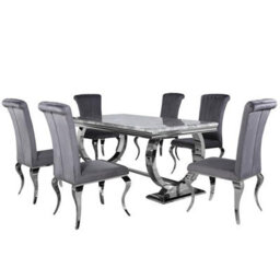 Stratus Interiors Arriana Marble Top Dining Table With Circular Metal Stand - White Marble - 1.5 Mt