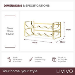 Livivo Gold Chrome Stackable Wine Bottle Rack - thumbnail 9