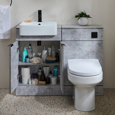 Homestylestore 1050mm Concrete Grey Bathroom Combination Vanity Toilet Wc Unit With Black Finger Pull Handle - image 1