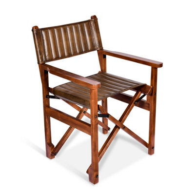 Real Genuine Leather Folding Kitchen Dining Chair Tan Brown Solid Wood  85Cm High X 58Cm Wide X 60Cm Seat Height 47Cm - image 1