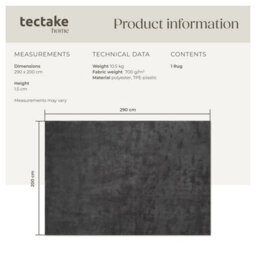 Tectake Rug Zonelle Short Pile And Ultra-Soft Carpet In Rectangular Or Round Design 200 X 290 Cm - Anthracite - thumbnail 6