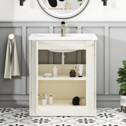 Royal Bathrooms Elmore 700mm Floor Standing 2 Door Bathroom Vanity Unit With Traditional Ceramic Basin Sink - Classic White - thumbnail 5