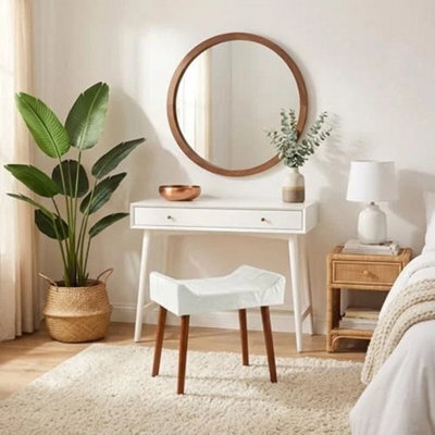 White Vanity Stool Upholstered Dressing Table Chair - image 1