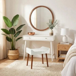 White Vanity Stool Upholstered Dressing Table Chair - thumbnail 5