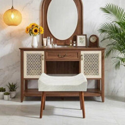 White Vanity Stool Upholstered Dressing Table Chair - thumbnail 3