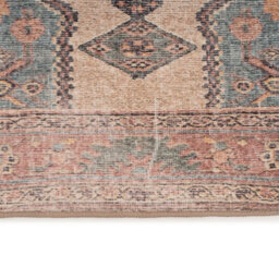 Loomed Vintage Tribal Cotton Chenille Rug Beige Blue Distressed Machine Washable 60Cm X 240Cm - thumbnail 4