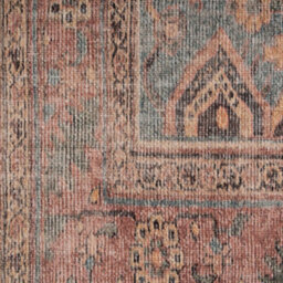 Loomed Vintage Tribal Cotton Chenille Rug Beige Blue Distressed Machine Washable 60Cm X 240Cm - thumbnail 5