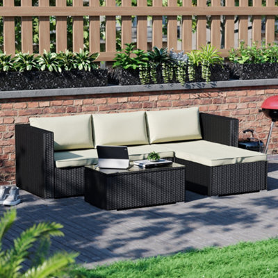 Lassic Garden Vida Hampton Black 4 Seater Corner Rattan Garden Outdoor Ukfr Bistro Set - image 1