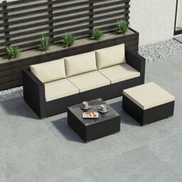 Lassic Garden Vida Hampton Black 4 Seater Corner Rattan Garden Outdoor Ukfr Bistro Set - thumbnail 8