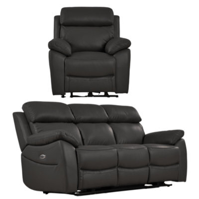 Furniture Instore Dandrea Genuine Leather Grey Electric Power Recliner 3+1 Seater Sofa Set - image 1