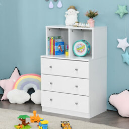 Costway Dresser Organizer 3 Drawers Chest With 2 Cubbies And 3 Drawers-White - thumbnail 3