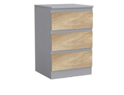 Urbn-Living Urbnliving 62Cm Height 3 Drawers Modern Chest Of Drawers Bedside Table For Living Room Office Hallway Grey & Oak - thumbnail 2