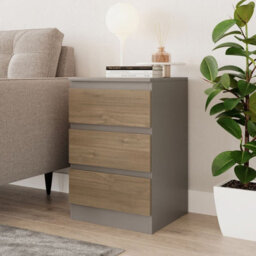 Urbn-Living Urbnliving 62Cm Height 3 Drawers Modern Chest Of Drawers Bedside Table For Living Room Office Hallway Grey & Oak