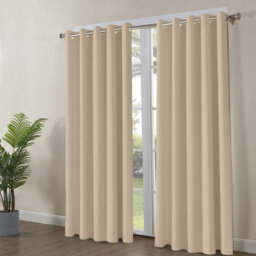 Aspire Homeware Cream Blackout Eyelet Curtain-Plain Room Darkening Living Room Window Curtain Pair(W)228Cmx(L)274Cm & 2X Tie Back