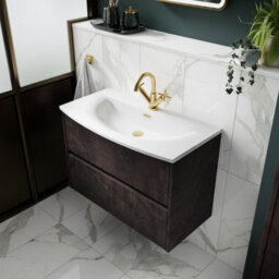 Nuie Havana Wall Hung 2 Drawer Vanity Basin Unit & Curved Ceramic Basin, Modern Sink Vanity Unit In Metallic Slate With White - thumbnail 4