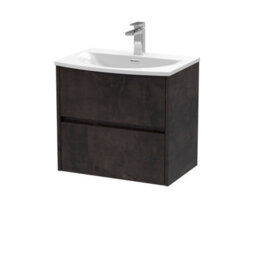 Nuie Havana Wall Hung 2 Drawer Vanity Basin Unit & Curved Ceramic Basin, Modern Sink Vanity Unit In Metallic Slate With White - thumbnail 1