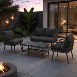 Fenchilin 4 Seater Garden Set With Double Sofa 2 Armchairs And Wood Storage Table Patio Lounge Set Grey - thumbnail 2