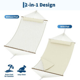 Garden Hammock Bed 350Cm With Wooden Spreader Bars Rope - thumbnail 7