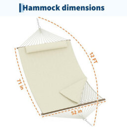 Garden Hammock Bed 350Cm With Wooden Spreader Bars Rope